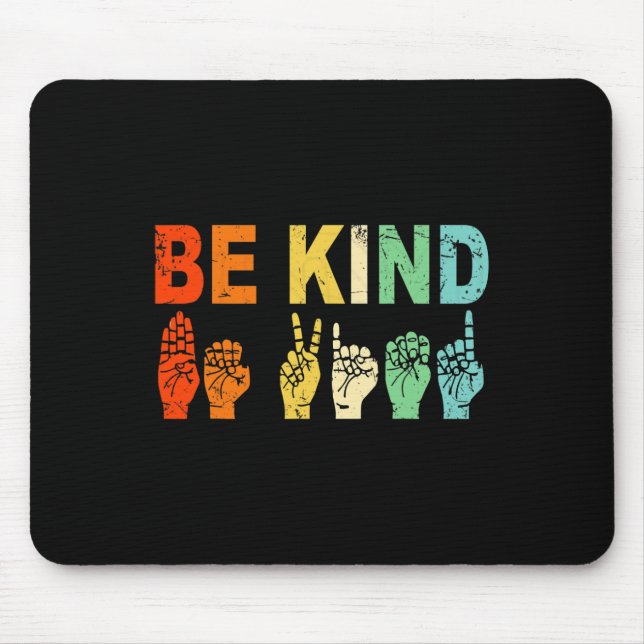 Retro Sei Nett Handzeichen Asl Autismus-Bewusstsei Mousepad (Vorne)