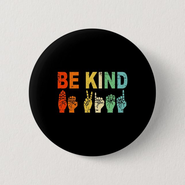 Retro Seid nette Hand Zeichen ASL Autismus Bewusst Button (Vorderseite)