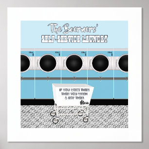 Retro-Selbstbedienungswäscherei, die sie die Arbei Foliendrucke