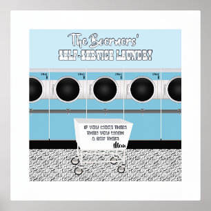 Retro-Selbstbedienungswäscherei, die sie die Arbei Foliendrucke