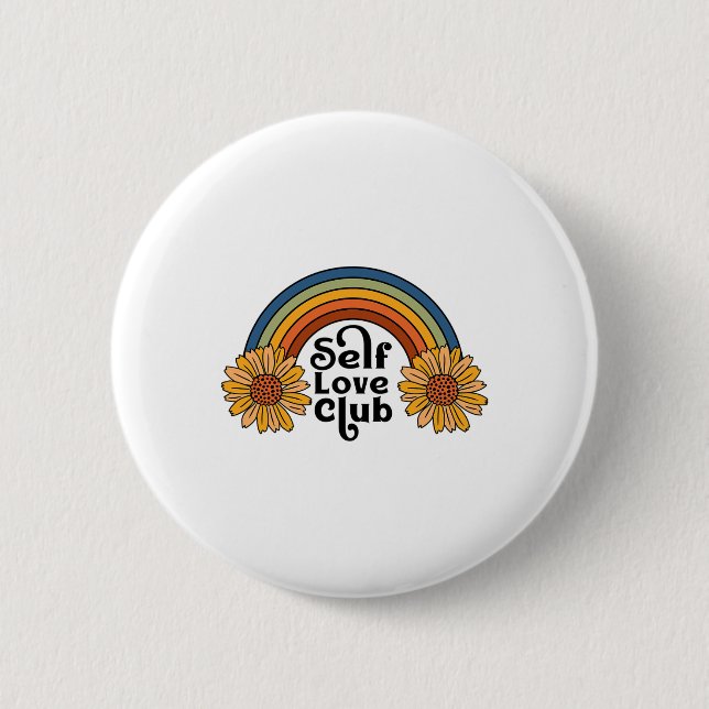 Retro Self Liebe Club Sonnenblumen Regenbogen Zahn Button (Vorderseite)