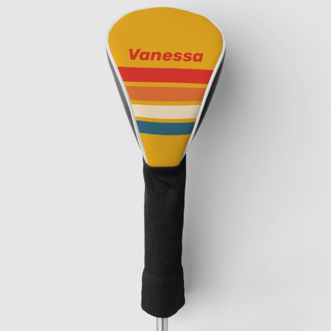 Retro-Senf-Querstreifen mit Namen Golf Headcover (Vorderseite)