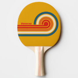 Retro-Senfgelb-Lockige Streifen mit Namen Tischtennis Schläger