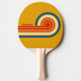 Retro-Senfgelb-Lockige Streifen mit Namen Tischtennis Schläger