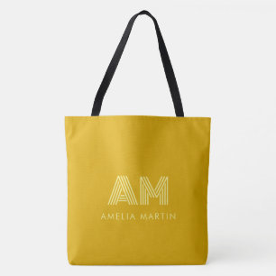 Retro Senfgelb und Blassgelb Monogramm-Tasche