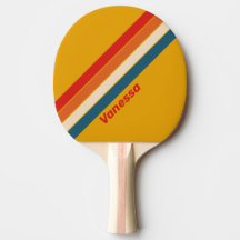 Retro Senfgestreifte Ping-Pong-Schläger mit Namen