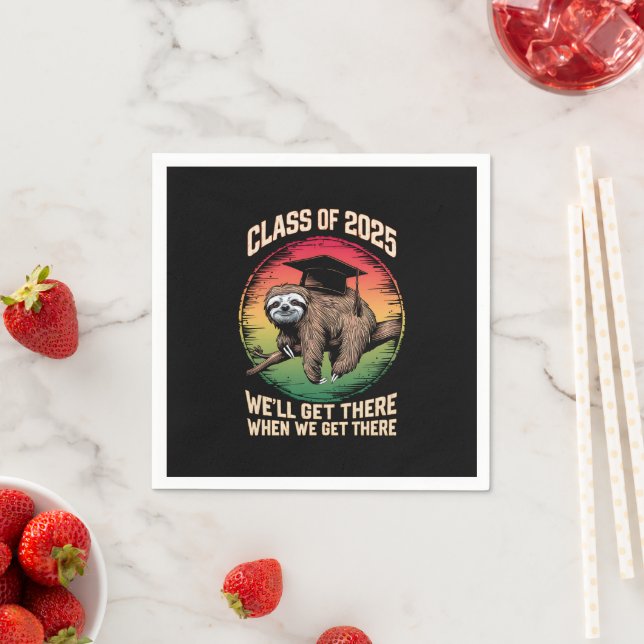 Retro Senior Class of 2025 Sloth Cap Abschluss Serviette (Beispiel)