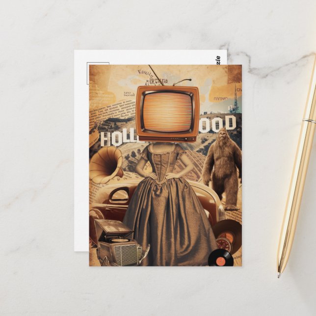 Retro Sepia TV Frau Sasquach Postkarte (Vorderseite/Rückseite Beispiel)