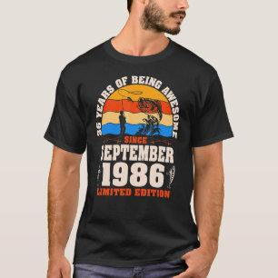 Retro September 1986 36 Jahre altes Angeln 36. Bir T-Shirt