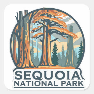 retro Sequoia-Nationalpark Riesenmammutbäume Quadratischer Aufkleber