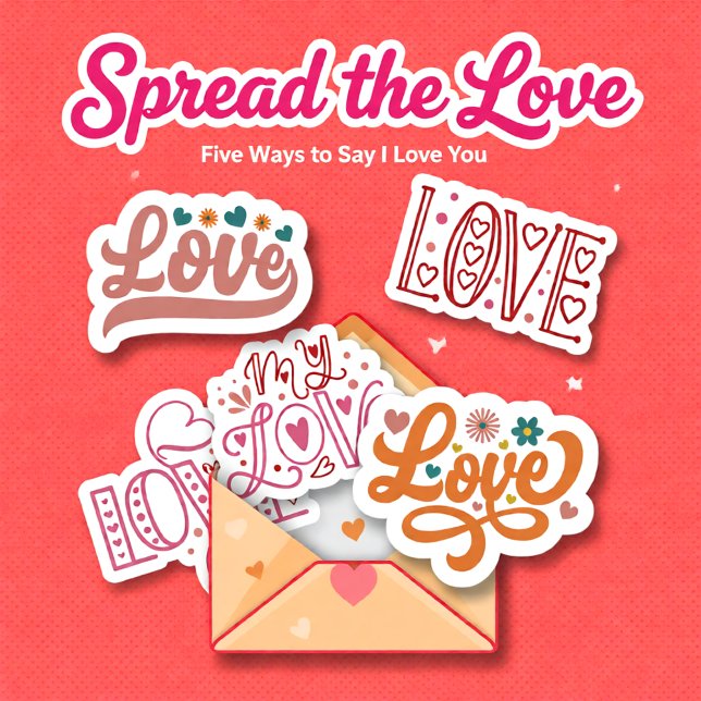 Retro-Set mit 5 Lieben Buchstaben Aufkleber (Retro Love Lettering Valentine Sticker)