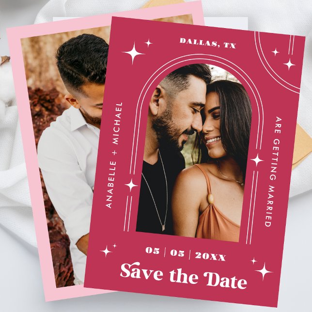 Retro Seventies Boho Arch Viva Magenta 2 Foto 70er Save The Date (Von Creator hochgeladen)