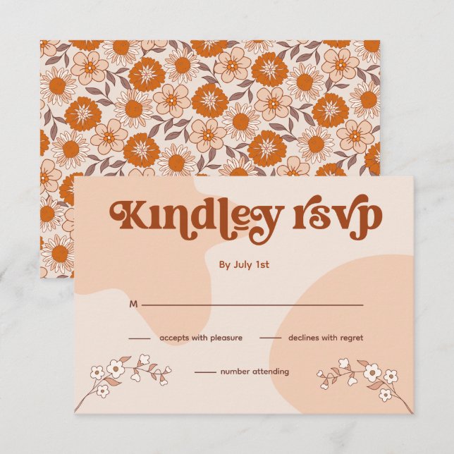 Retro Seventies Hochzeit RSVP Ankündigung (Vorne/Hinten)