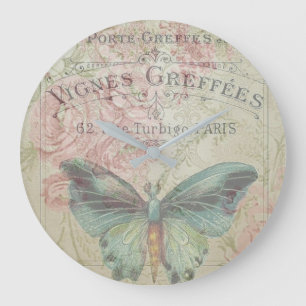 Retro,Shabby Chic,Vintag,ländlich,florale,b Große Wanduhr