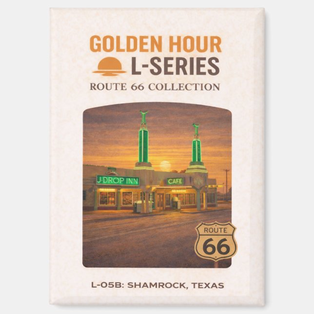 Retro Shamrock Texas Route 66 Landmark Kunst Magnet (Vorderseite)