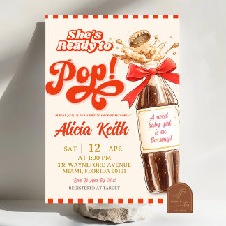 Retro She's Ready To Pop Red Bow Baby Shower Einladung