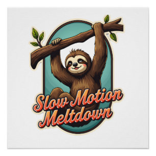 Retro-Shirt mit lustigem Faultier und Slow-Meltdow Poster