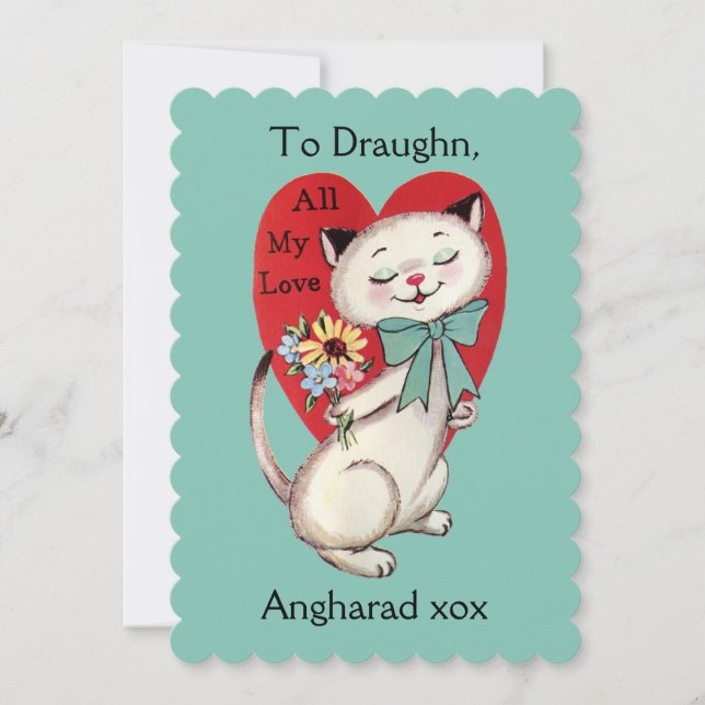 Retro Siamese Cat Valentine Card Feiertagskarte (Vorderseite)
