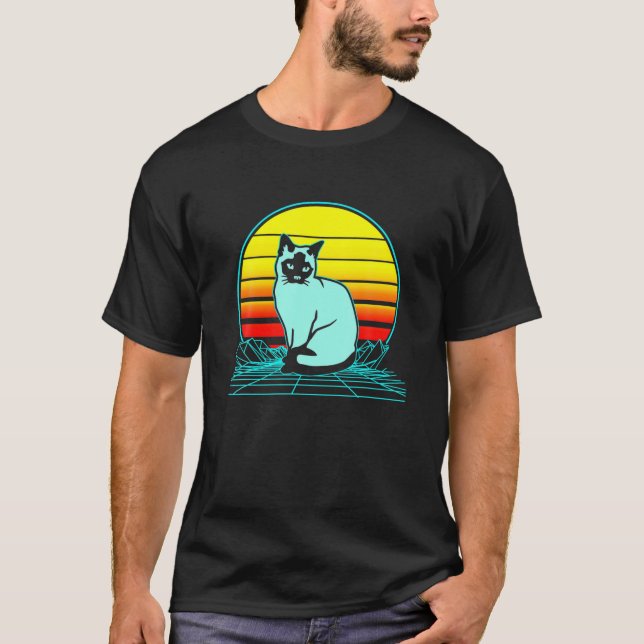 Retro Siamese Cat Vaporwave T-Shirt (Vorderseite)