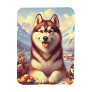 Retro Siberian Husky Gemälde Magnet