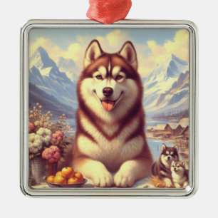 Retro Siberian Husky Gemälde Ornament Aus Metall