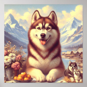 Retro Siberian Husky Gemälde Poster