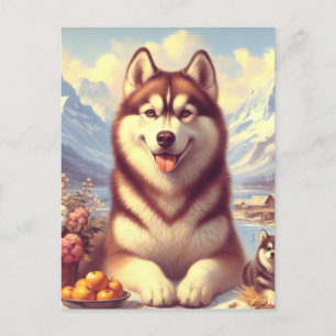 Retro Siberian Husky Gemälde Postkarte