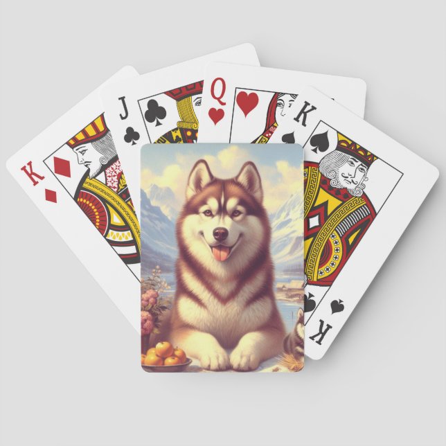 Retro Siberian Husky Gemälde Spielkarten (Rückseite)
