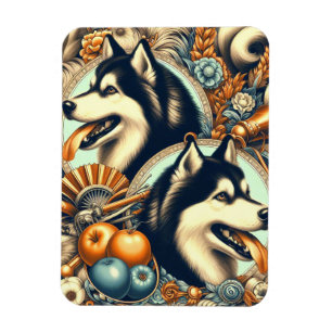 Retro Siberian Husky Illustration Magnet
