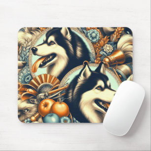 Retro Siberian Husky Illustration Mousepad