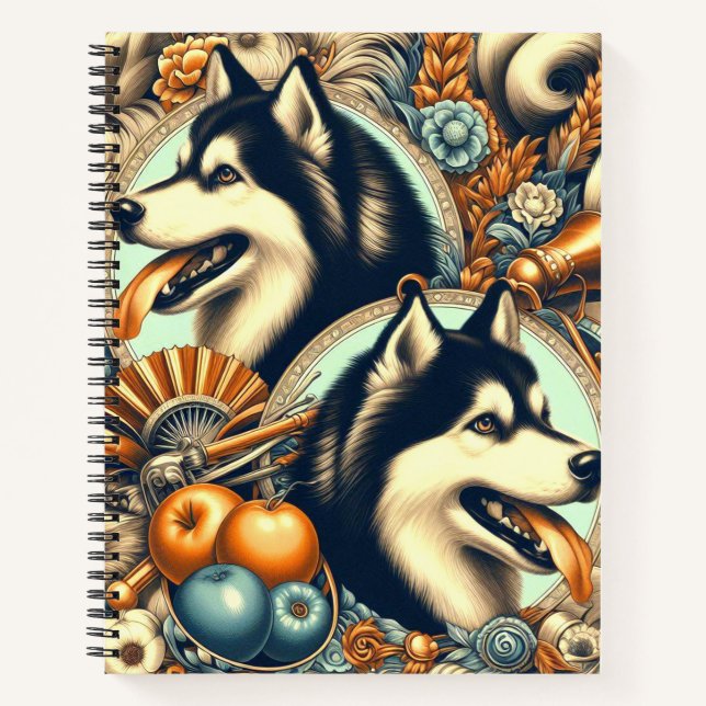 Retro Siberian Husky Illustration Notizbuch (Vorderseite)
