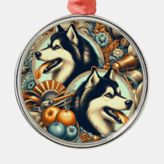 Retro Siberian Husky Illustration Ornament Aus Metall