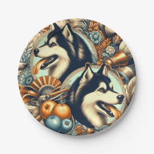 Retro Siberian Husky Illustration Pappteller