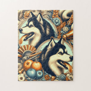 Retro Siberian Husky Illustration Puzzle