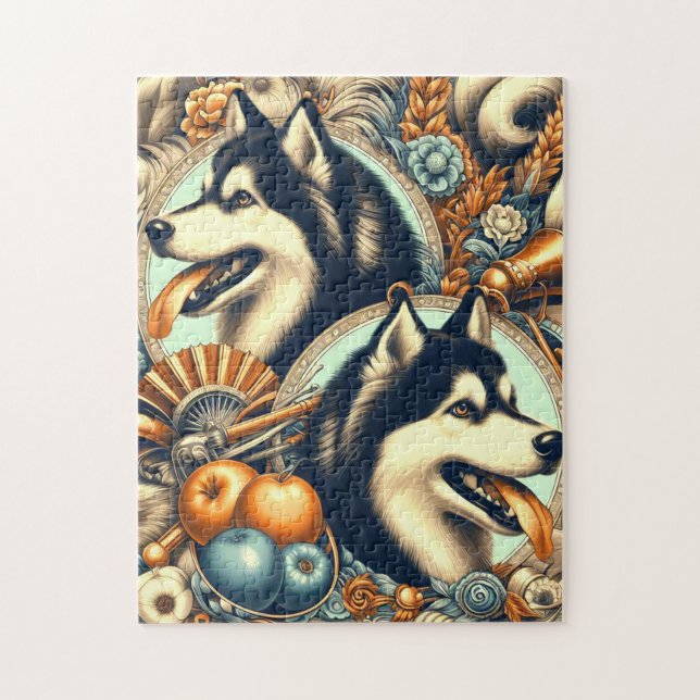 Retro Siberian Husky Illustration Puzzle (Vertikal)