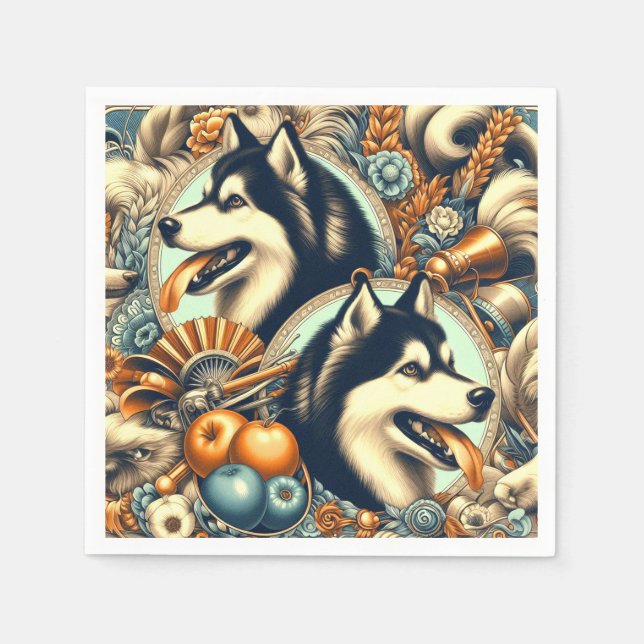 Retro Siberian Husky Illustration Serviette (Vorderseite)
