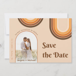 Retro Siebziger Regenbogen Boho Bogen Foto Beige 7 Save The Date