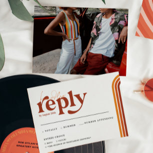 Retro Siebziger Streifen Hochzeits-RSVP-Ankündig Ankündigung
