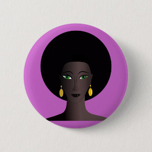 Retro Siebzigerjahre Afro-Grün-mit Augen Button