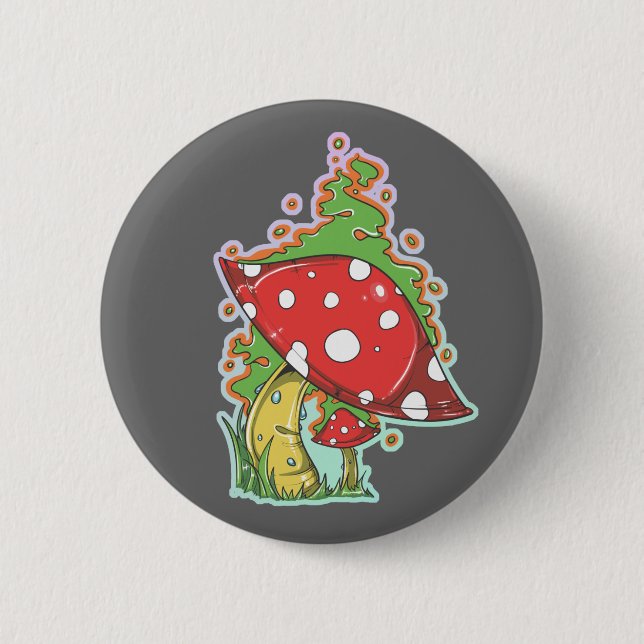 Retro Siebzigerjahre Tätowierungs-Pilz Button (Vorderseite)