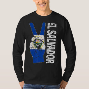 Retro Sieg zwei Fingers El Salvador Flaggenpatt T-Shirt