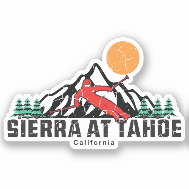 Retro Sierra bei Tahoe Ski Aufkleber (Vorderseite)