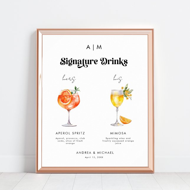 Retro Signature Drinks Cocktails Hochzeitszeichen Poster (Von Creator hochgeladen)