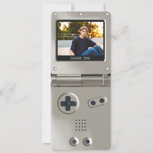 Retro-Silber-Handheld-Gaming-II-Geburtstag Einladung (Vorderseite)