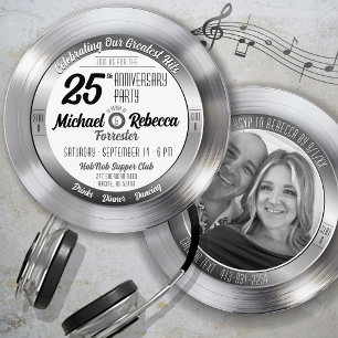 Retro-Silber-Schallplatten-Foto-25-Jahres-Jubiläum Einladung