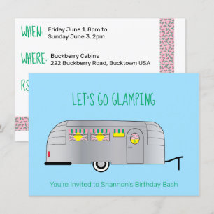 Retro-Silber-Stromlinien-Campinganhänger Glamping Einladung