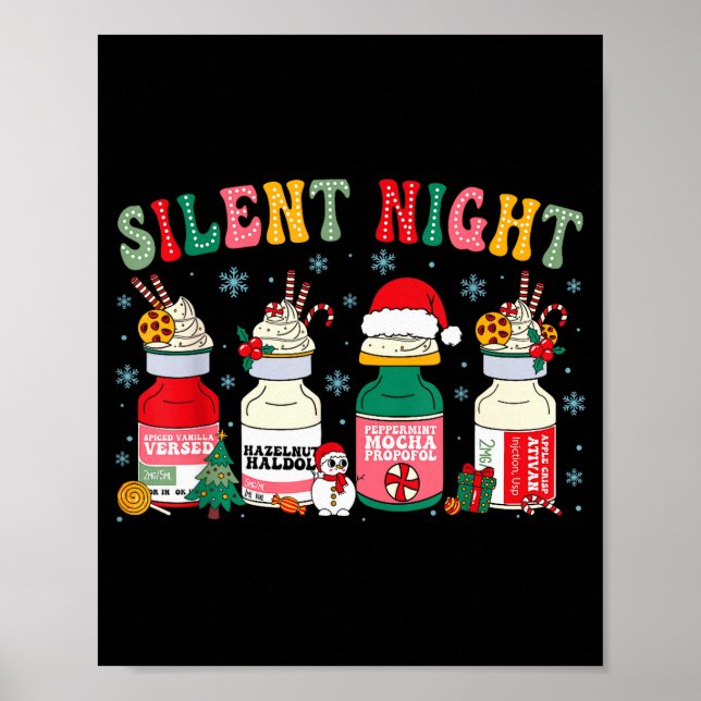 Retro Silent Night Xmas Nurse Christmas Doctor Er  Poster (Vorne)