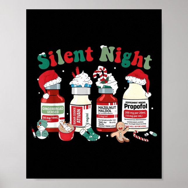Retro Silent Night Xmas Nurse Christmas Doctor Er  Poster (Vorne)