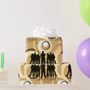 Retro-Silhouette-Menschen mit abstrakten Kreisen Geschenkpapier