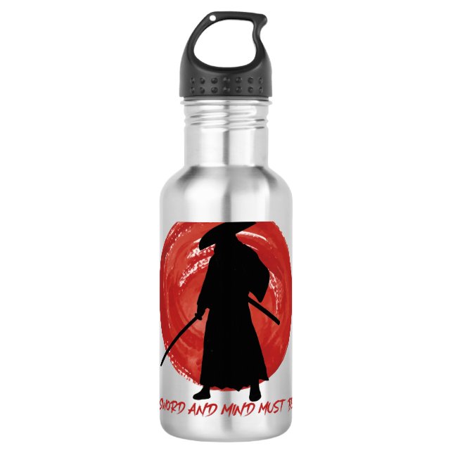 Retro-Silhouette Samurai - Zitat über den Geist vo Edelstahlflasche (Vorderseite)